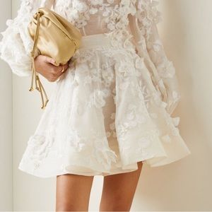 ZIMMERMAN Postcard Floral-Appliqued Linen-Silk Full Mini Skirt